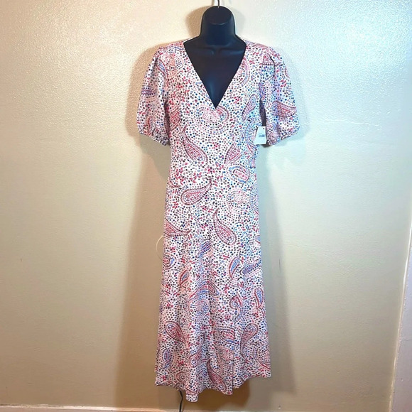 Sage Collection Puff Sleeve Paisley Wrap Dress White size 6 - Picture 2 of 12